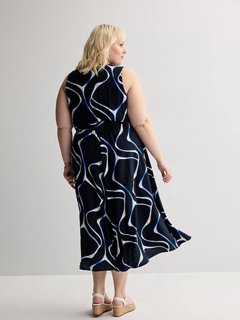 NWT Nine West navy modern flow sleeveless button front dress size 3X - Picture 2 of 9